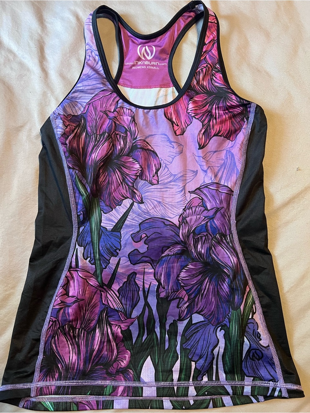 INKnBURN Purple Iris Racerback Tank Top with Black Panels